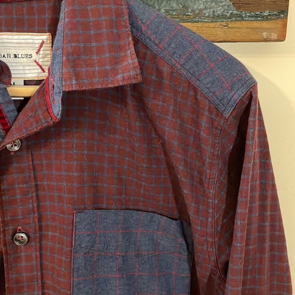 32 Bar Blues Red and Blue Checkered Button Down Size Medium - Picture 6 of 14